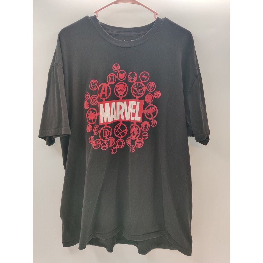 We Love Fine Marvel Comics Graphic T-Shirt Mens XXL Black Avengers Symbols Tee